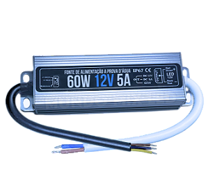 Fonte BLINDADA 60W 12V 5A IP67 Prova Dagua Premium 110V-220V Alimentação P/ LEDs 12Volts Cftv