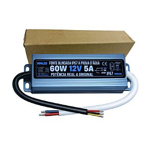 Fonte BLINDADA 60W 12V 5A IP67 Prova Dagua Premium 110V-220V Alimentação P/ LEDs 12Volts Cftv