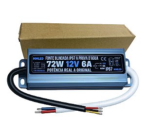 Fonte BLINDADA 72W 12V 6A IP67 Prova Dagua Premium 110V-220V Alimentação P/ LEDs 12Volts Cftv