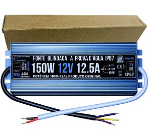 Fonte BLINDADA 150W 12V 12,5A IP67 Prova Dagua Premium 110V-220V Alimentação P/ LEDs 12Volts Cftv
