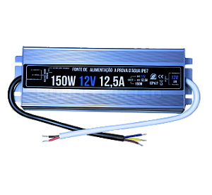 Fonte BLINDADA 150W 12V 12,5A IP67 Prova Dagua Premium 110V-220V Alimentação P/ LEDs 12Volts Cftv