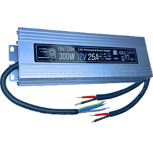 Fonte 100% Blindada 300W 12V 25A Bivolt IP67 Prova Dagua Premium Alimentação 12Volts P/ LEDs Cftv