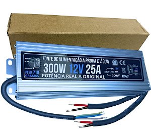 Fonte 100% Blindada 300W 12V 25A Bivolt IP67 Prova Dagua Premium Alimentação 12Volts P/ LEDs Cftv