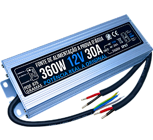 Fonte 100% Blindada 360W 12V 30A Bivolt IP67 Prova Dagua Premium Alimentação 350W 12Volts P/ LEDs Cftv