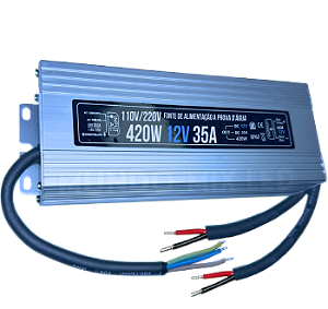 Fonte 100% Blindada 420W 12V 35A Bivolt IP67 Prova Dagua Premium Alimentação 400W 12Volts P/ LEDs Cftv