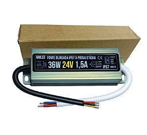 Fonte Blindada 24V 36W 1,5A 24Volts IP67 Prova Dagua 110V-220V Alimentação P/ LEDs Cftv 24V