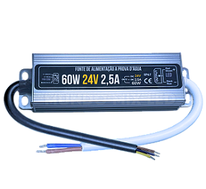 Fonte Blindada 24V 60W 2,5A 24Volts IP67 Prova Dagua 110V-220V Alimentação P/ LEDs Cftv