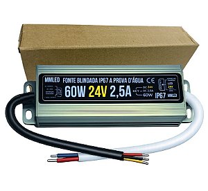Fonte Blindada 24V 60W 2,5A 24Volts IP67 Prova Dagua 110V-220V Alimentação P/ LEDs Cftv