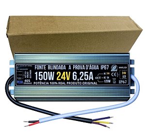Fonte Blindada 150W 6A 24V Ip67 Prova Dagua 110V-220V Alimentação P/ Leds Cftv
