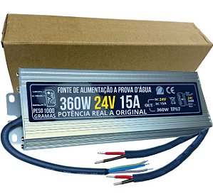 Fonte 100% Blindada 360W (( 24V )) 15A Bivolt IP67 Prova Dagua Premium Alimentação 350W 24Volts P/ LEDs Cftv