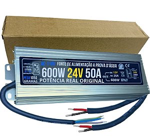 Fonte 100% Blindada 600W (( 24V )) 25A AC-110V IP67 Prova Dagua Premium Alimentação 24Volts P/ LEDs Cftv