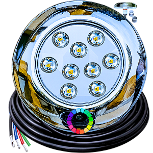 Luminária P/ Piscinas 12W LUZ RGB 12V IP68 80mm 4IN1 1/2 3/4 A Prova D’água Aço Inox