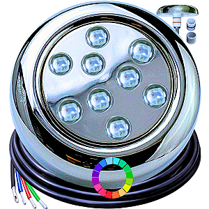 Luminária P/ Piscinas 12W LUZ RGB 12V IP68 80mm 4IN1 1/2 3/4 A Prova D’água Aço Inox