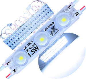 Módulo LED 2835 AC-220V 1,5W Branco Frio 8000K 3-Leds ip67 Direto Na Energia Injetado Lente 170º 220V P/ Luminosos