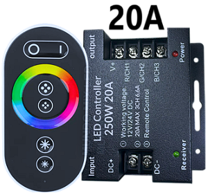 Controladora RGB Touch screen 250W 20A 12v-24v Comando Analogico P/ Fita leds