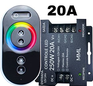Controladora RGB Touch screen 250W 20A 12v-24v Comando Analogico P/ Fita leds