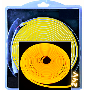 Mangueira Neon Led 24Volts 5mts Amarelo Âmbar 6X12mm 12w/m Rolos C/ 5 Metros Flexível Alto Brilho Corte 5cm Para Ônibus Caminhão 24v