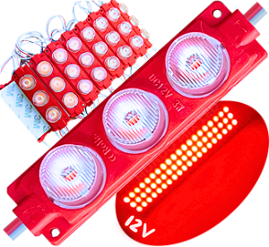módulo led mega lente 3030 3w 12v 3-leds vermelho ip67 12volts 60º Injetado para letreiros