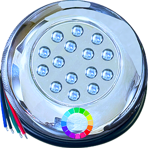 Luminária Refletor INOX P/ Piscinas RGB 18W 12V IP68 125mm 3IN1 1/2 16MM 21MM 25MM Prova D’água