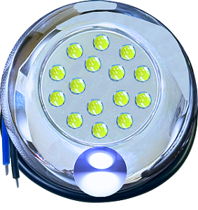 Luminária Refletor INOX P/ Piscinas Branco Frio 18W 12v IP68 125mm Rosca 1/2 21mm Prova D’água