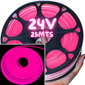 Rolos Com 25mts Mangueira Neon LED 24V Rosa Pink 6X12mm 12W/mt Flexível 24volts -