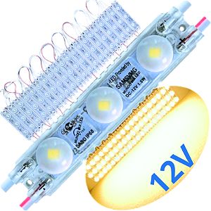 Mini Módulo LED Coreano IP68 6,5cm 2835 Branco Quente 3.000k 3-LEDs 12v injetado Lente 160º