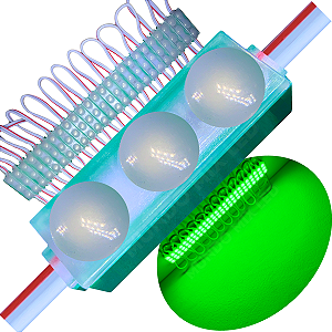 Micro Módulo LED 2835 30mm 0,6W 3-LEDs Verde Puro 12V IP67 Injetado Lente 160º