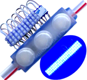 Micro Módulo LED 2835 30mm 0,6W 3-LEDs Azul Royal 12V IP67 Injetado Lente 160º