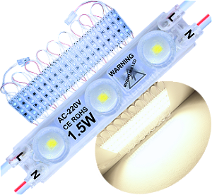 Módulo LED 2835 AC 220V 1,5W Branco MORNO 4.000k CHIP independente 3-LEDs IP67 Direto Na Energia Injetado Lente 170º 227V P/ Luminosos