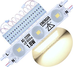 Módulo LED 2835 AC 220V 1,5W Branco MORNO 4.000k CHIP independente 3-LEDs IP67 Direto Na Energia Injetado Lente 170º 227V P/ Luminosos