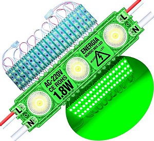 Módulo LED 2835 AC 220V 1,5W VERDE Puro CHIP independente 3-LEDs IP67 Direto Na Energia Injetado Lente 170º 227V P/ Luminosos