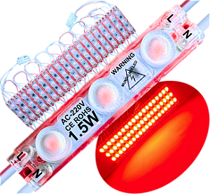 Módulo LED 2835 AC 220V 1,5W VERMELHO Puro CHIP independente 3-LEDs IP67 Direto Na Energia Injetado Lente 170º 227V P/ Luminosos