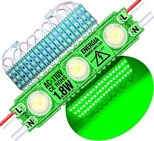 Módulo LED 2835 AC 110V 1,5W VERDE Puro CHIP independente 3-LEDs IP67 Direto Na Energia Injetado Lente 170º 127V P/ Luminosos