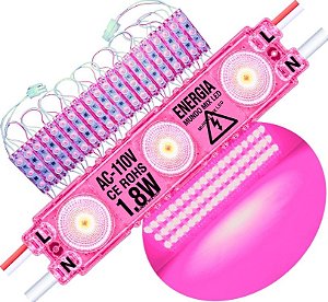 Módulo LED 2835 AC 110V 1,5W ROSA Pink CHIP independente 3-LEDs IP67 Direto Na Energia Injetado Lente 170º 127V P/ Luminosos