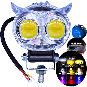 Lanterna Auxiliar CORUJA 12V 24V 48V LED 15W 3000LM IP67 Alta Baixa Branca Amarela Vm Az 08 Funções P/ Autos Motos Bike Patinete