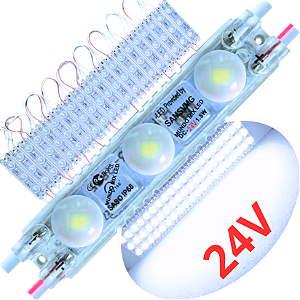 Módulo LED Coreano (( 24V )) 2835 1,5W IP68 6,5cm Branco Frio 24Volts 3-LEDs Mini injetado Lente 160º