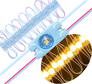 Módulo LED 7030 0,5W 1-LED 3.000K COREANO 12V IP67 Branco Quente 3000k Lente 175º Injetado P/ Letras Caixa