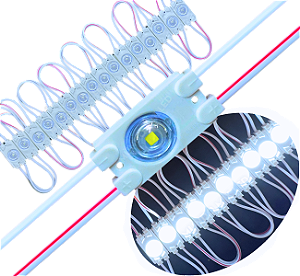 Módulo LED 7030 0,5W 1-LED 7.000K COREANO 12V IP67 Branco Frio 7000k Lente 175º Injetado P/ Letras Caixa