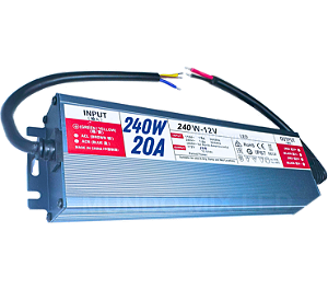 Fonte Blindada 250W 12V 20A 01 Fio IP67 Prova Dagua 110V-220V P/ Leds Cftv