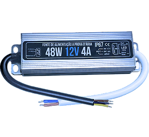 Fonte BLINDADA 48W 12V 4A IP67 Prova Dagua Premium 110V-220V Alimentação P/ LEDs 12Volts Cftv