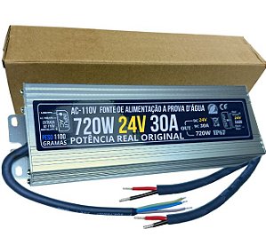 Fonte 100% Blindada 720W (( 24V )) 30A AC-110V IP67 Prova Dagua Premium Alimentação 700W 24Volts P/ LEDs Cftv
