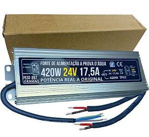 Fonte 100% Blindada 420W (( 24V )) 17,5A Bivolt IP67 Prova Dagua Premium Alimentação 400W 24Volts P/ LEDs Cftv