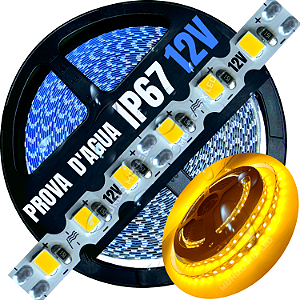 Ultra Fita LED MALEÁVEL IP67 6MM Prova Dagua Amarelo Âmbar 12v 8W 120LED /mt Zig Zag Faz Curvas 90º