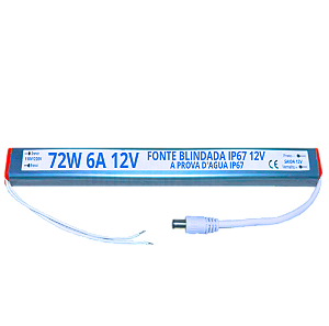 Fonte Blindada Ultra Slim IP67 72W 6A 12V Prova Dágua Alimentação P/ LEDs 110v 220v