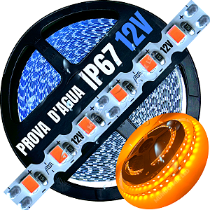Ultra Fita LED MALEÁVEL IP67 6MM Prova Dagua Laranja 12v 8W 120LED /mt Zig Zag Faz Curvas 90º