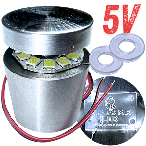 KIT Prolongador Aço Inox 25X25mm + LED 5V 3W BRANCO FRIO 3W Para Desenhos Em Acrílicos Vidros