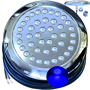 Luminária Refletor Azul Royal 35W 12V Mono Cromatica P/ Piscinas Lagos IP68 125mm Rosca Pressão 1/2 3/4 16mm 21mm 25mm A Prova D’água IP68