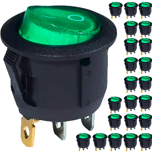 Chave Gangorra KCD1-106N VERDE Neon Redonda On Off 3-Terminais Botão Liga Desliga KCD1-106