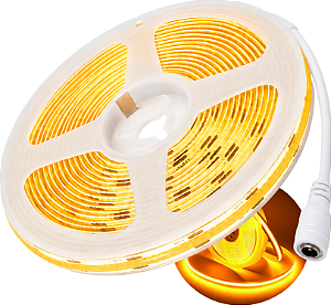 Fita LED COB 360LEDs 12V Amarelo Âmbar 12W /MT IP20 Alto Brilho P/ Perfil Sanca 12Volts