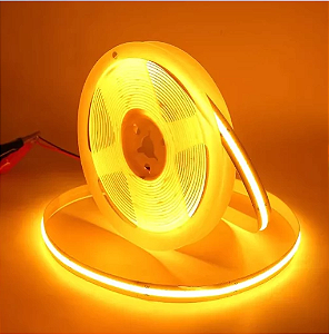 Fita LED COB 360LEDs 12V Amarelo Âmbar 12W /MT IP20 Alto Brilho P/ Perfil Sanca 12Volts